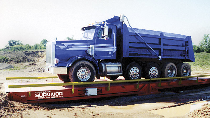 large aggregate truck being weighed on a truck scale